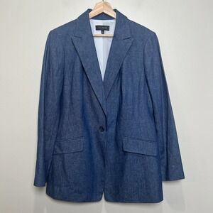 Talbots Women's Blazer 14 Linen Blend Blue One Button Blazer